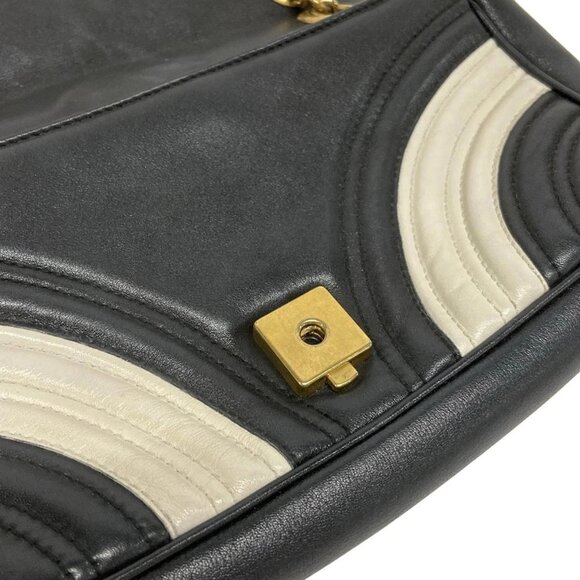 Auth GUCCI GG Marmont Quilting Small Shoulder Bag 443497 Black White Leather - Picture 12 of 16